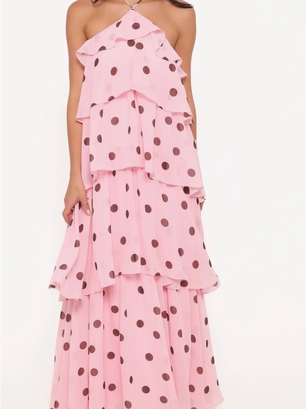 BRAND NEW W/ TAGS Petal & Pup Pink Polka Dot Tiered Maxi Dress- Wedding guest - Picture 3 of 5